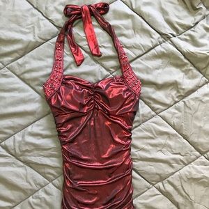 Metallic burgundy dress